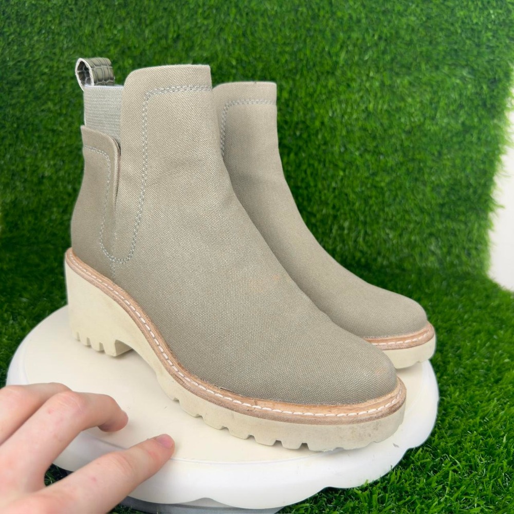Vintage Y2K Dolce Vita Platform Chelsea Boots Canvas Lug Sole Beige 5 (D1)